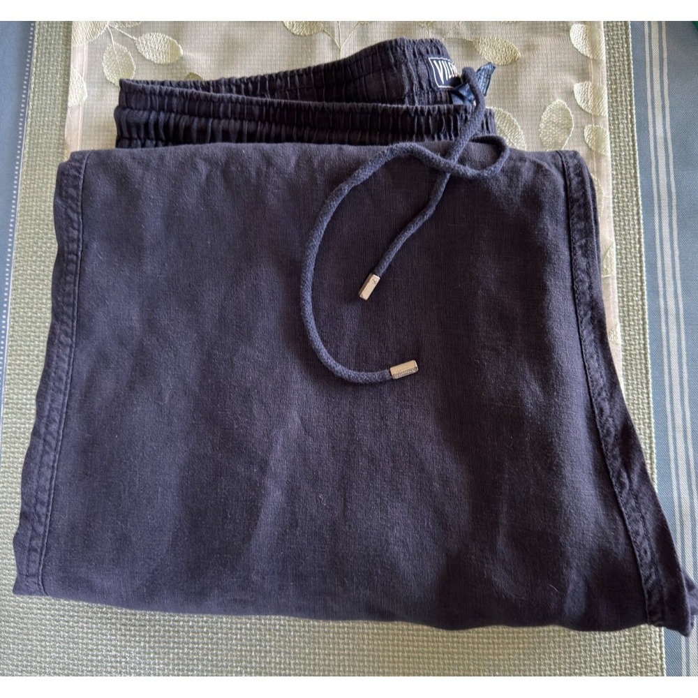 Vilebrequin Mens XXL 100% Linen Pull‑On Pants 33" Inseam Navy Blue Cargo Morocco - Picture 5 of 12
